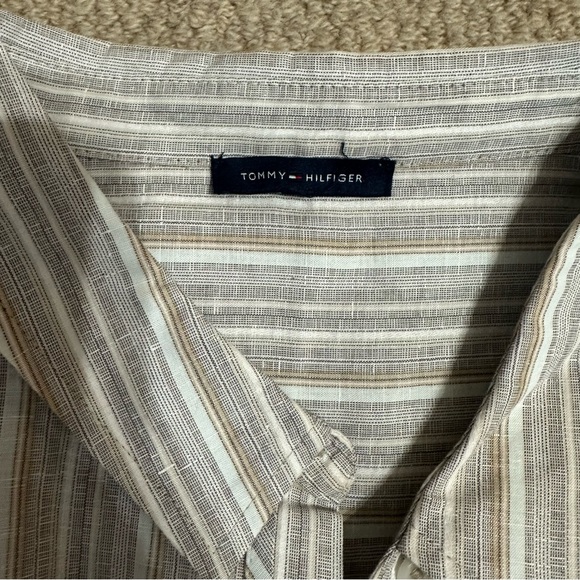 Tommy Hilfiger Striped Belted Shirt Dress Women’s Size 8 Sand Beige White Linen - Picture 4 of 8